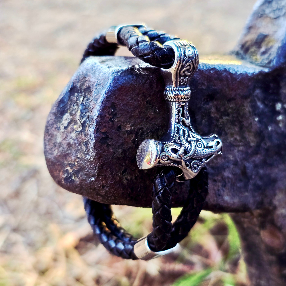 Armband Mjölnir Asgard Knot – Leder/Silber