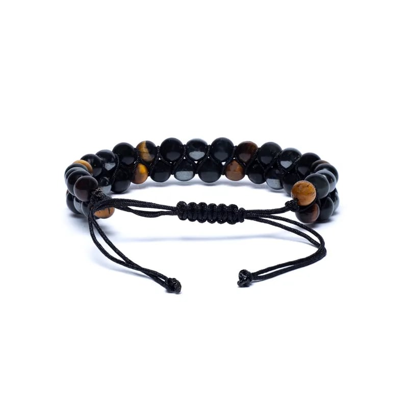 Doppelreihiges Armband – Hämatit, Obsidian und Tigerauge