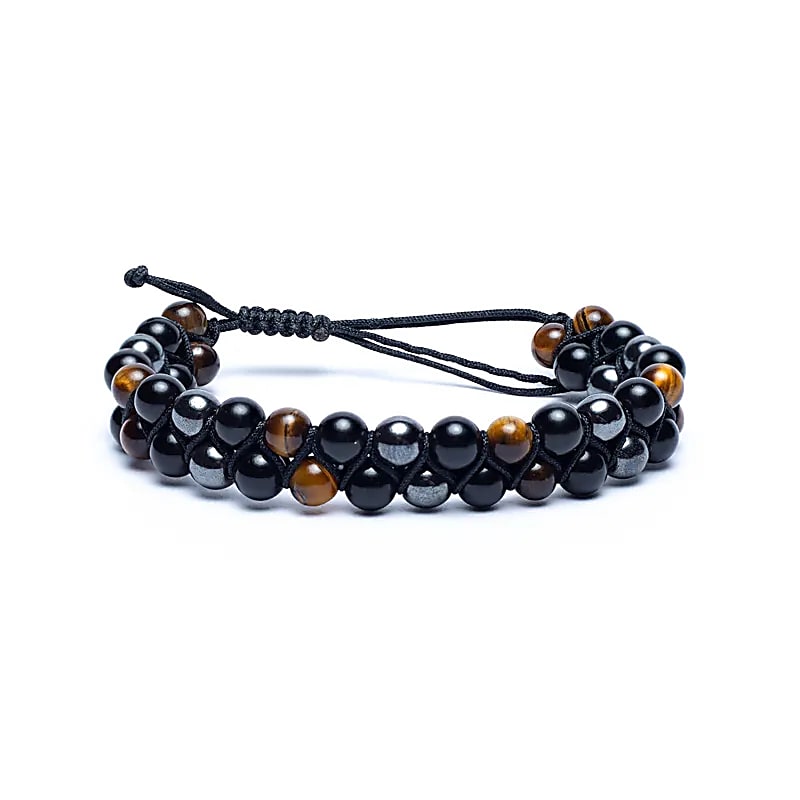 Double-row Bracelet - Hematite, Obsidian, and Tiger's Eye
