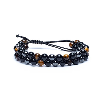 Doppelreihiges Armband – Hämatit, Obsidian und Tigerauge