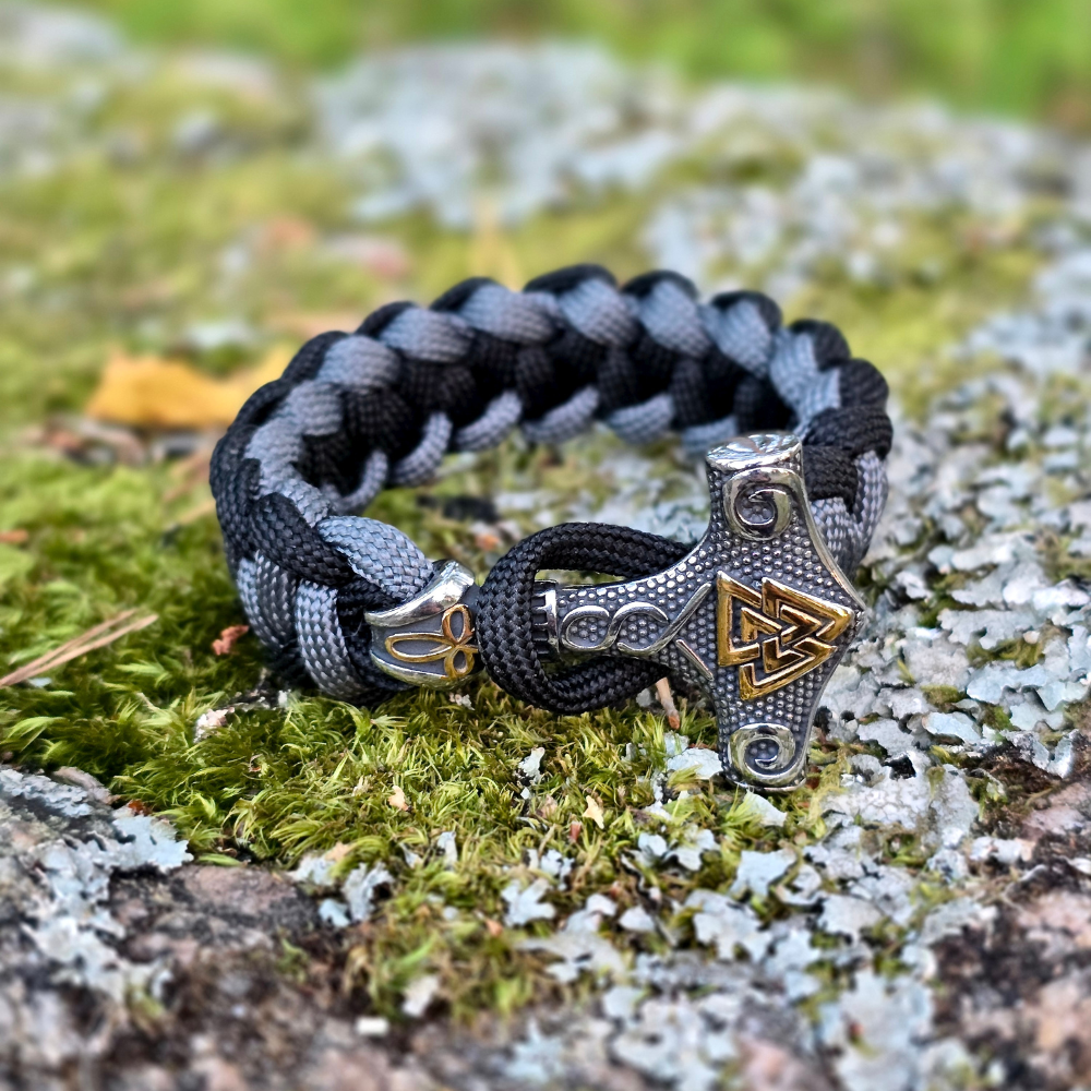 Thor Mjölnir Armband – Paracord, Schwarz-Grau