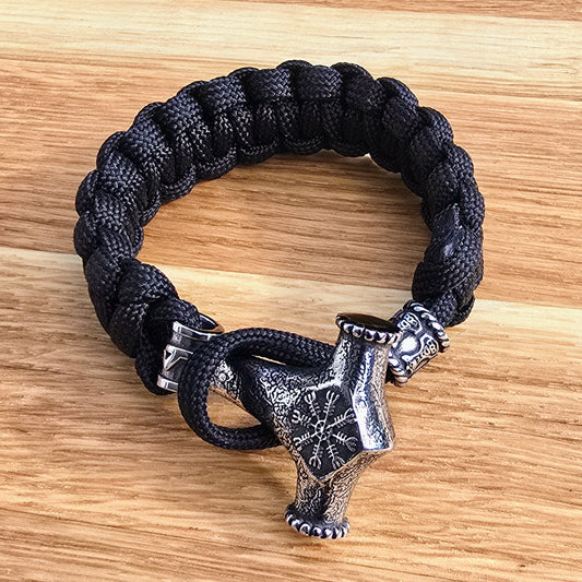 Paracord Bracelet Mjölnir Galdrastafir - Black