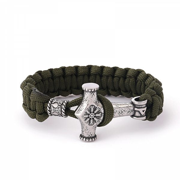 Paracord-Armband Mjölnir Galdrastafir - Olivgrün