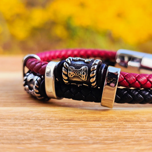 Bracelett Mjölner Twin Leather - Black/Red