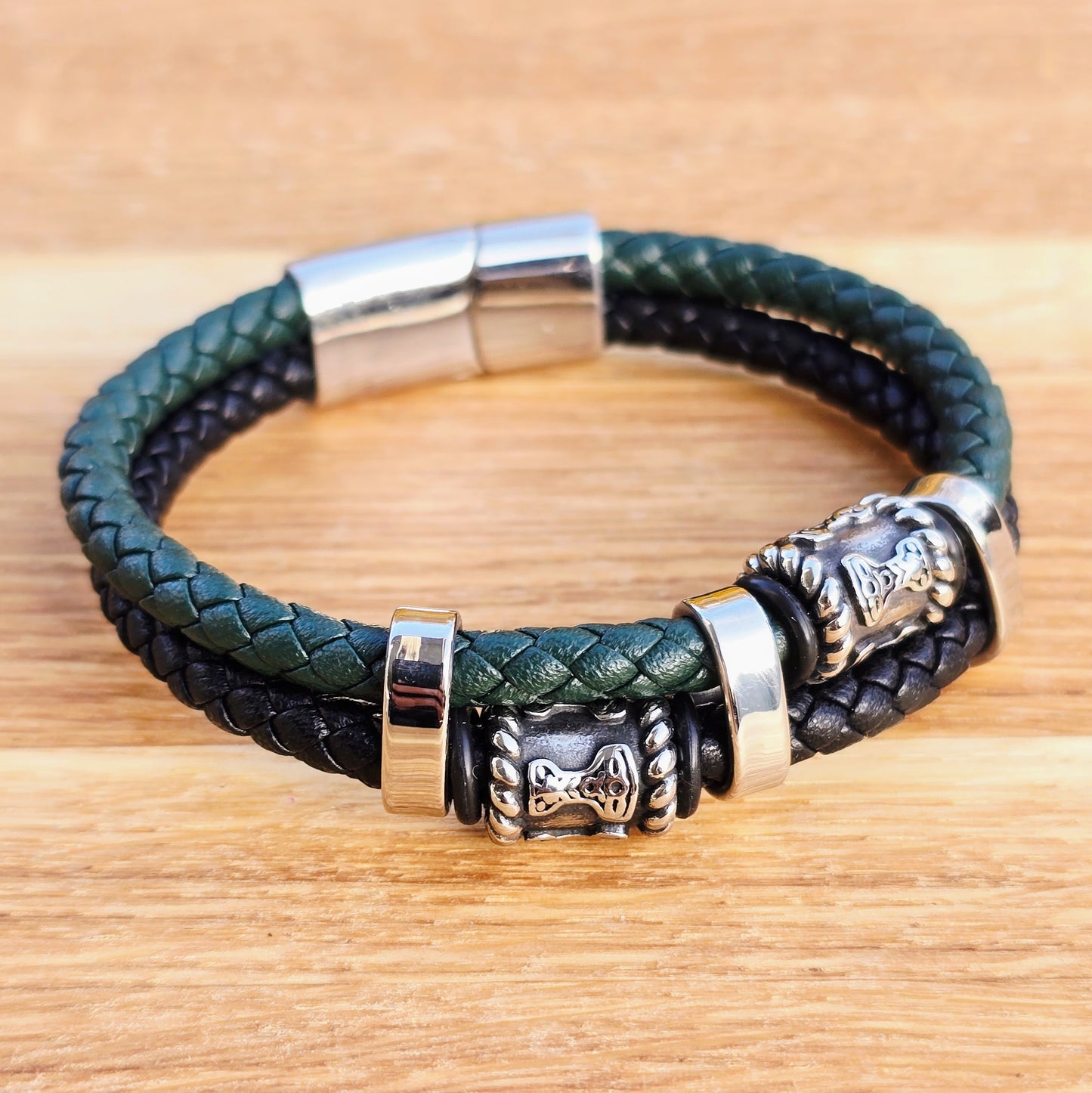 Bracelett Mjölner Twin Leather - Black/Green