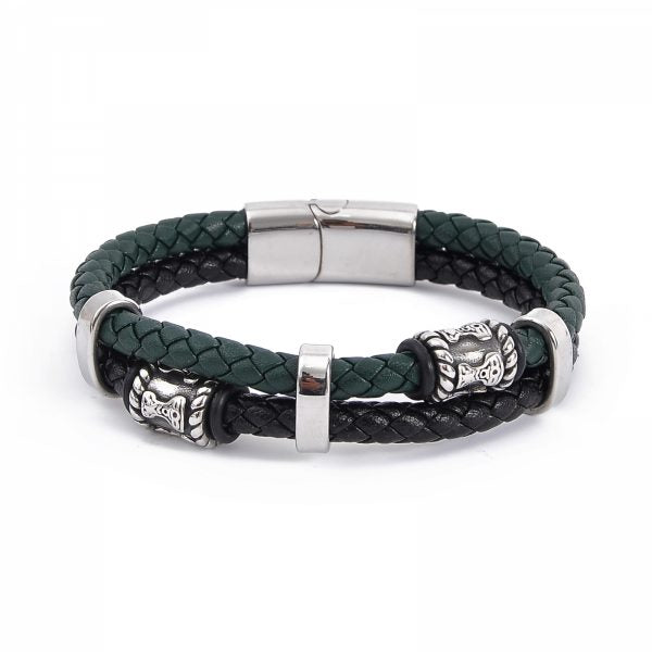 Bracelett Mjölner Twin Leather - Black/Green