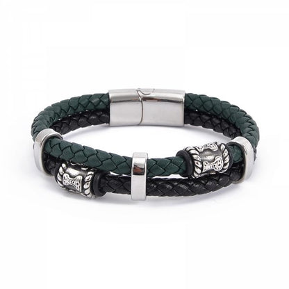Bracelett Mjölner Twin Leather - Black/Green