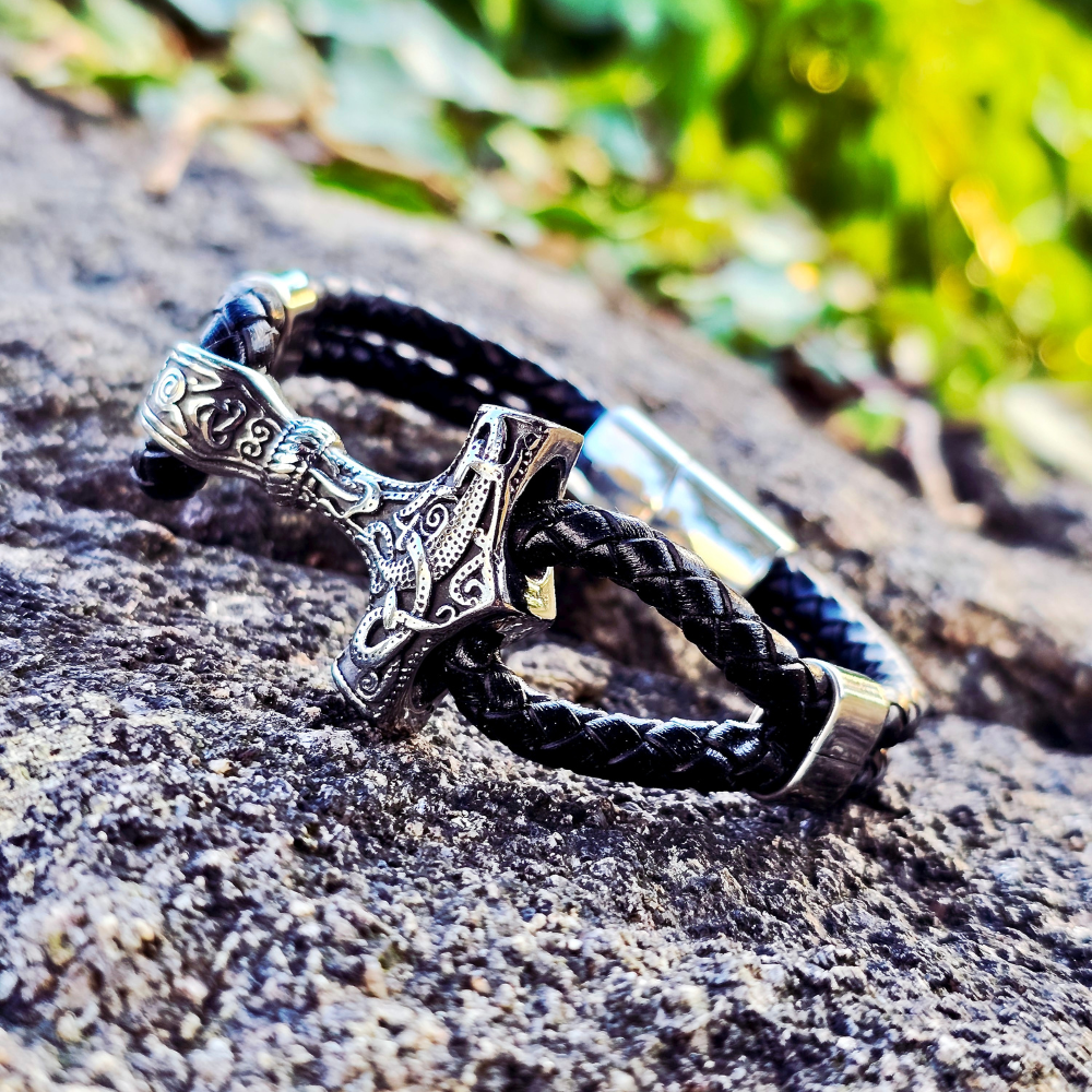 Armband Mjölnir Asgard Knot – Leder/Silber