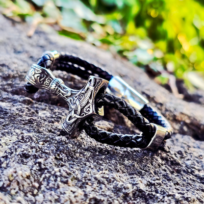 Armband Mjölnir Asgard Knot – Leder/Silber