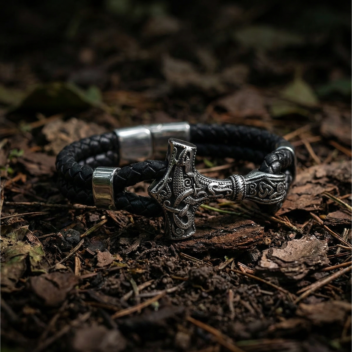 Armband Mjölnir Asgard Knot – Leder/Silber