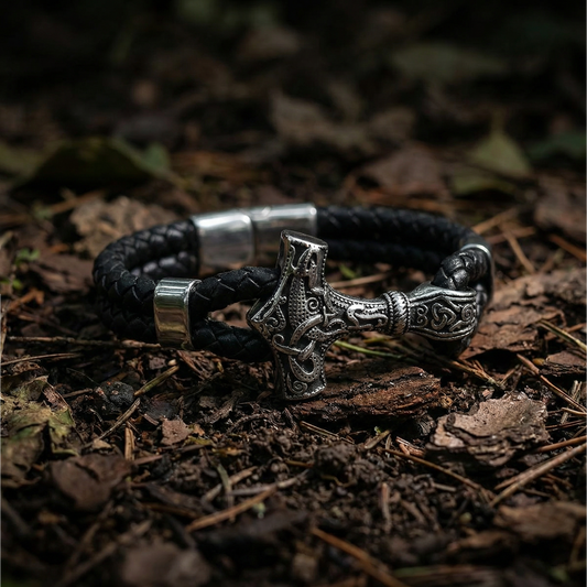 Bracelet Mjölnir Asgard Knot - Leather/Silver