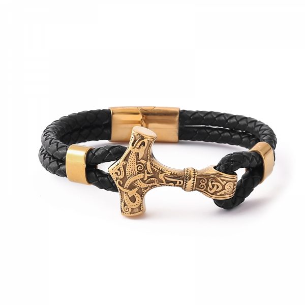 Armband Mjölnir Asgard Knot - Läder/Guld