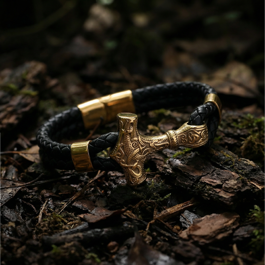 Bracelet Mjölnir Asgard Knot - Leather/Gold