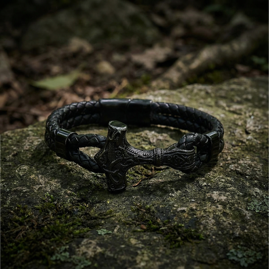Armband Mjölnir Asgard Knot - Läder/Svart