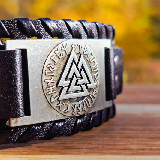 Armband Valknut Premiumläder - Svart