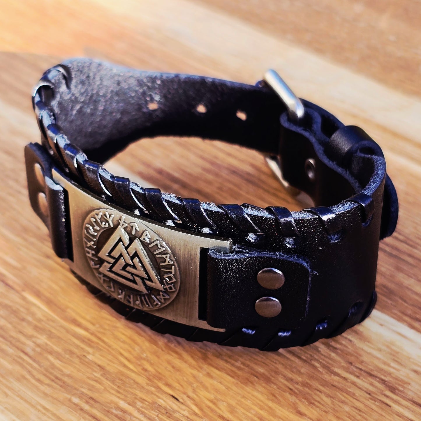 Armband Valknut Premiumleder - Schwarz