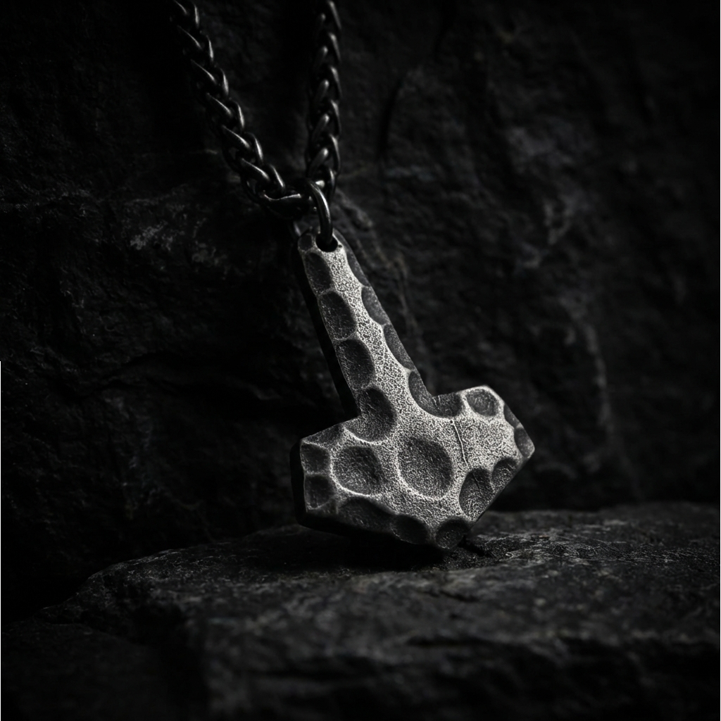 Necklace Mjölnir Hammered Finish - Antique