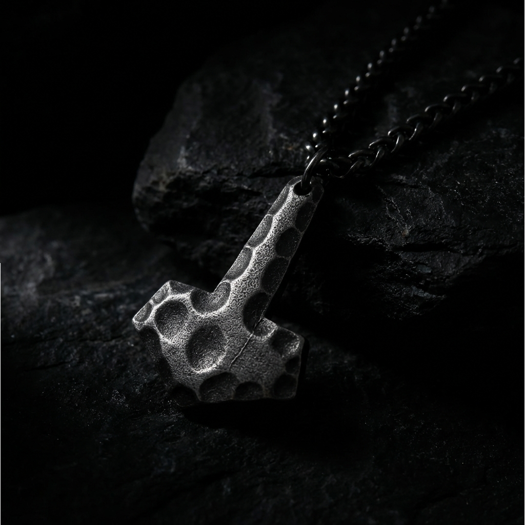 Necklace Mjölnir Hammered Finish - Antique