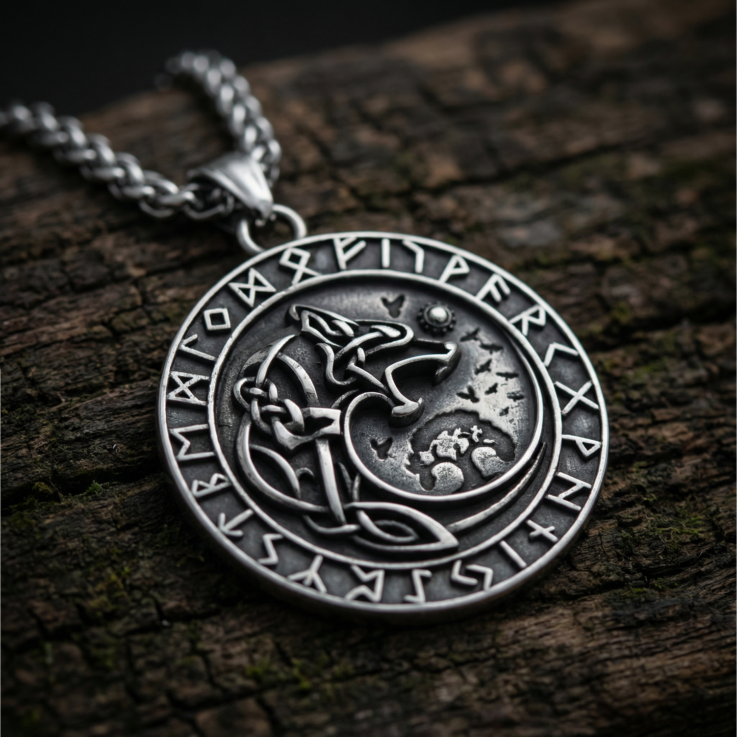 Necklace Hati – Circle of Runes - Silver