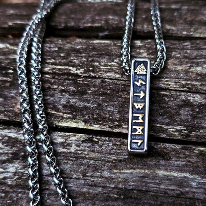 Viking Necklace Nordic Runes Bar - Dual Tone