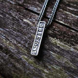 Viking Necklace Nordic Runes Bar - Silver