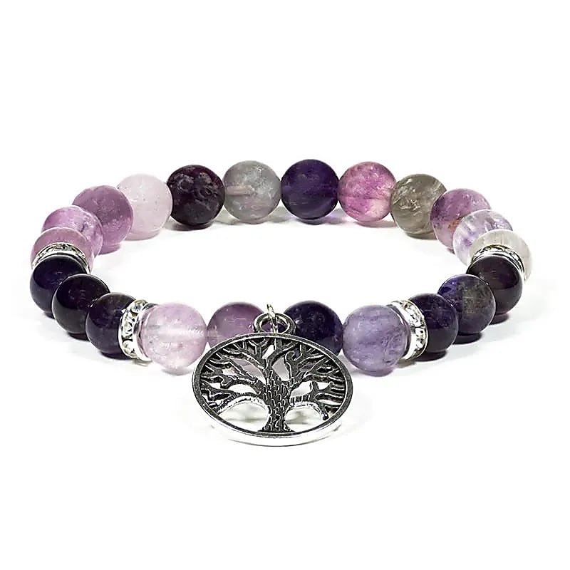 Fluorite and Amethyst Bracelet with Tree of Life Charm