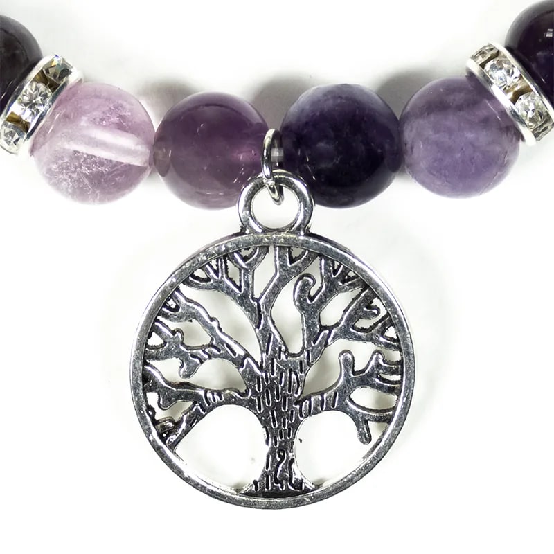 Fluorite and Amethyst Bracelet with Tree of Life Charm