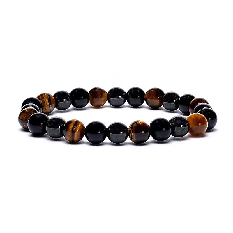 Hematite, Obsidian and Tiger’s Eye Bracelet – Natural Stone Beads