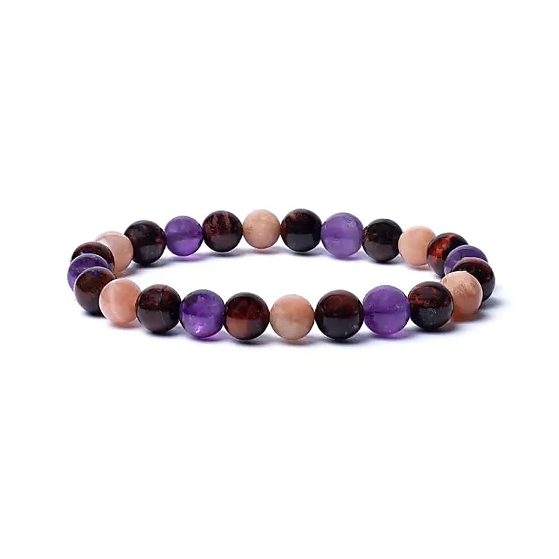 Armbånd Tigerøye, Solstein og Ametyst - 5mm