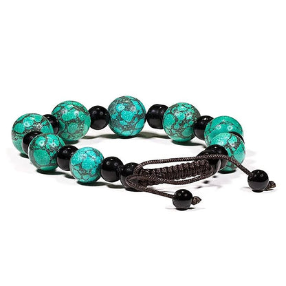 Adjustable Bracelet – Turquoise Paste and Black Agate