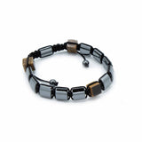 Magnetisk Shamballa-armbånd med hematitt og tigerøye-blokk