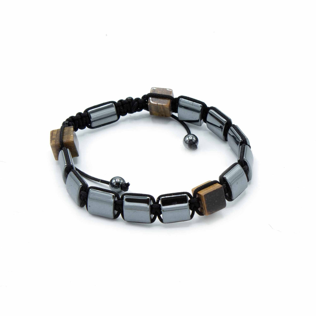Magnetisk Shamballa-armbånd med hematitt og tigerøye-blokk