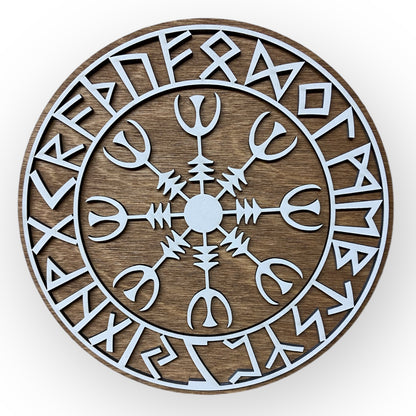 Vikingsköld med runor och Vegvisir
