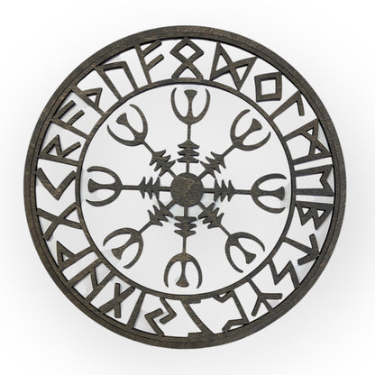 Vikingsköld med runor och Vegvisir